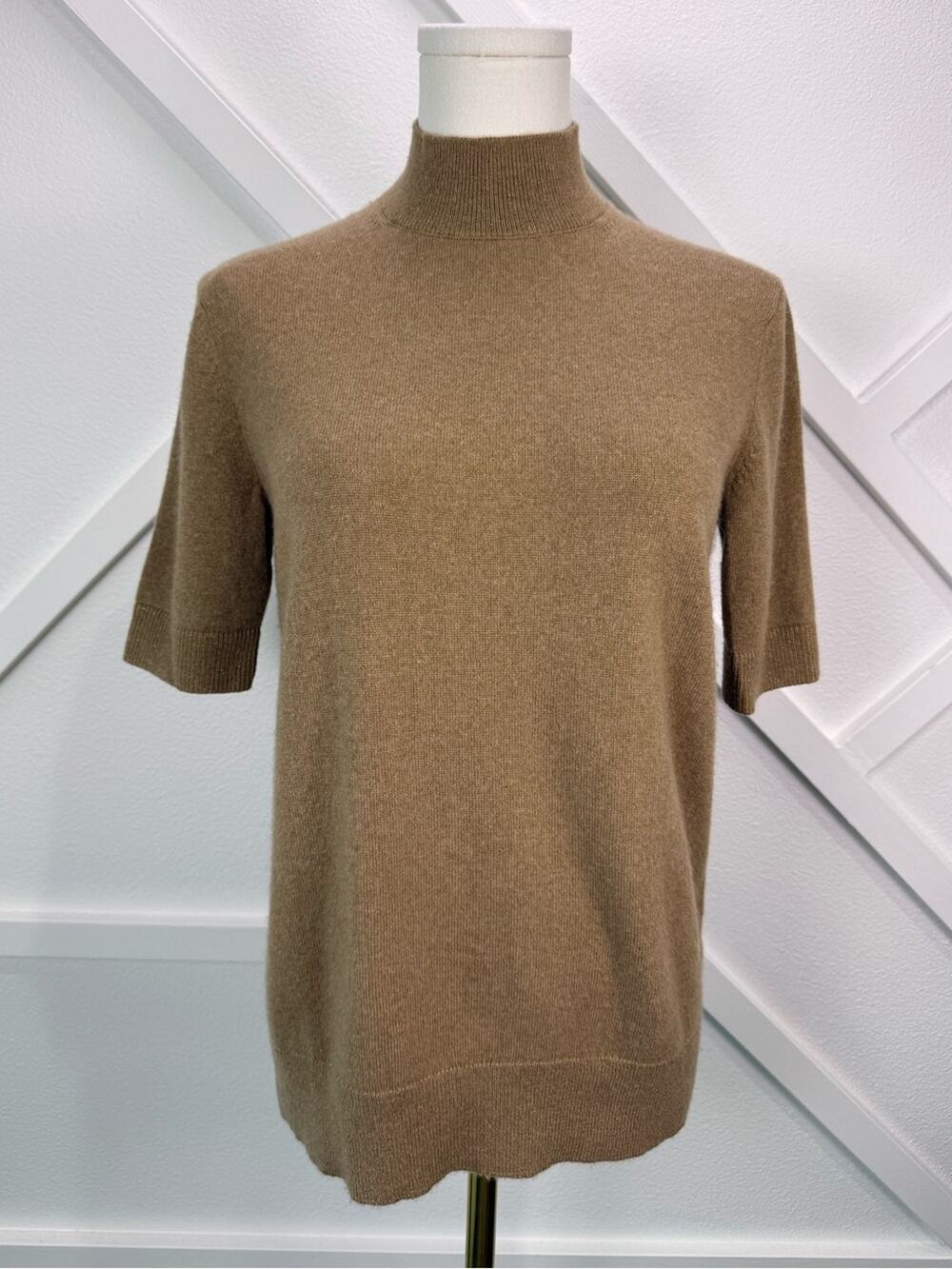 Lafayette 148 Mock-Neck Cashmere Sweater with Lurex Trim Brown Size Small